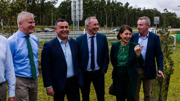 A host of state and federal politicians were on hand for the completion of a $15 billion upgrade to the Pacific Highway on Thursday.