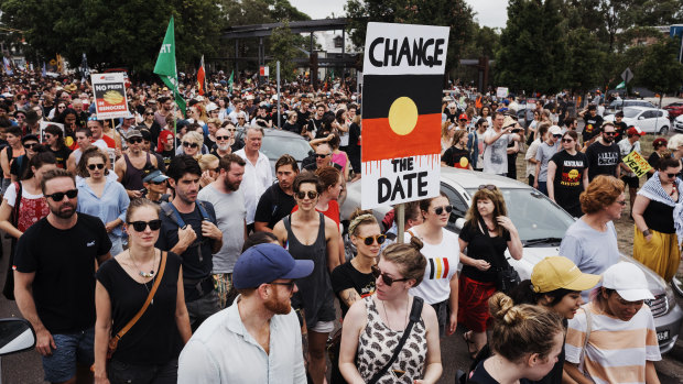 Invasion Day rally at The Block in Redfern on Australia Day last year. 