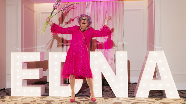 Dame Edna Everage, launching her new national tour at The Langham Sydney.