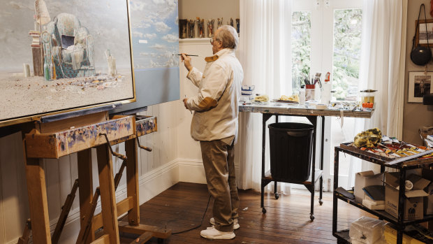 Storrier working in his Bowral studio.