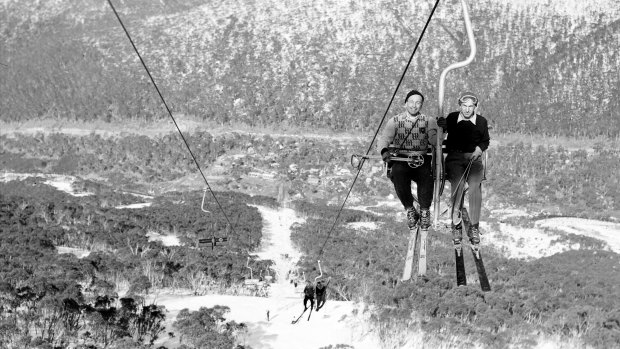 The view down the mountain at Crackenback, Thredbo, in August 1958. A plea to install ski lifts at all popular centres was included in a plan by a former tourist boss.