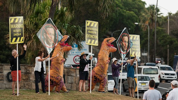Protesting in clear view of traffic crossing the Spit Bridge, in the heart of Warringah.