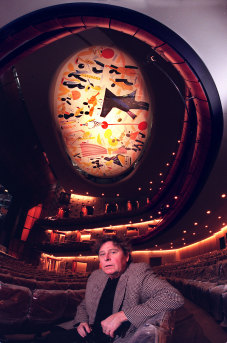 Colin Lanceley with his mural in the Lyric Theatre in 1997.