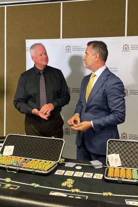 Gaming and Wagering Commission chair Gary Dreibergs with Police and Racing and Gaming Minister Paul Papalia.