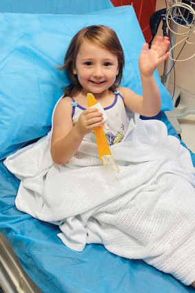 Cleo Smith savours an ice block in hospital on Wednesday. 