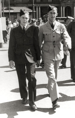 George McBride (left) in RAAF uniform in the Second World War.
