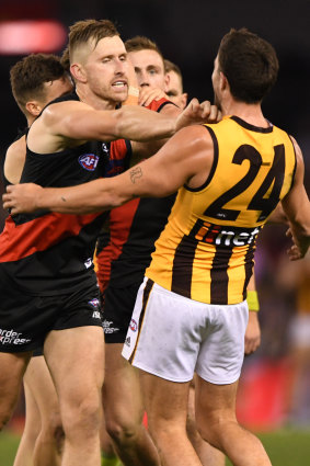 Shaun McKernan (left) reacts to Stratton allegedly stomping his foot.