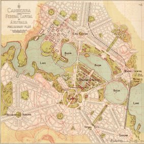 Walter Burley Griffin’s design for the Federal Capital of Australia, as shown in his 1913 preliminary plan.
