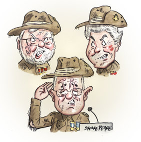 Reporting for duty: Rudd, Turnbull and Smith.