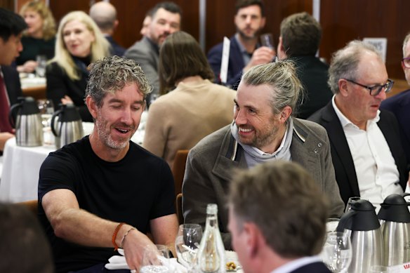 Atlassian co-founders Scott Farquhar and Mike Cannon-Brookes at the National Press Club on Wednesday.
