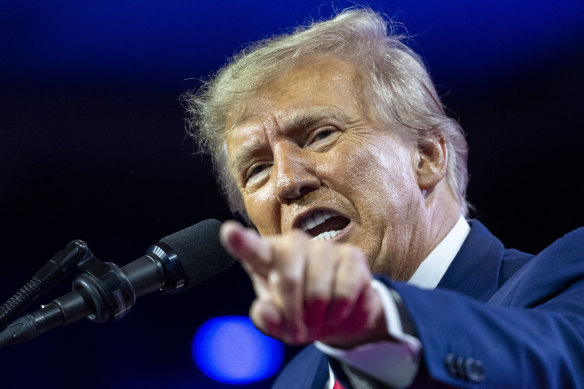 Former President Donald Trump speaks at the Conservative Political Action Conference in Maryland.