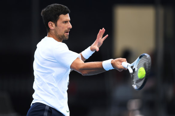 Novak Djokovic warming up in Adelaide on Wednesday.