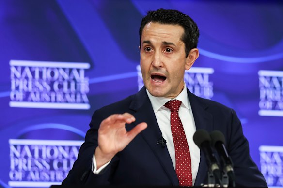 David Crisafulli speaks at the National Press Club in Canberra on Wednesday.