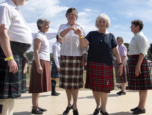 Rhonda Watson (left of pair) still loves Scottish dancing, which has been a lifelong passion.