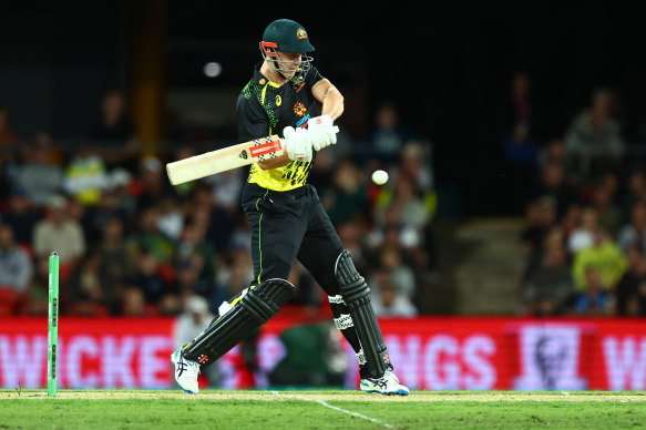 Cameron Green of Australia bats during game one of the T20 International series between Australia and the West Indies.