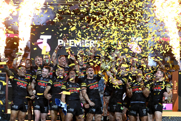 Penrith celebrate last year’s NRL grand final win.