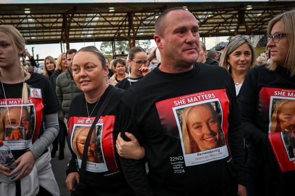 Hannah McGuire’s parents at the rally in Ballarat.