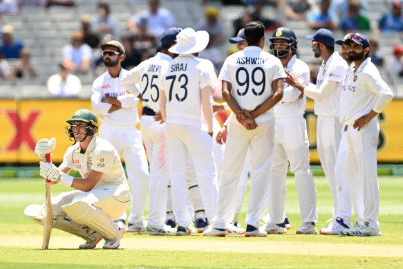 Marnus Labuschagne waiting for a DRS verdict.