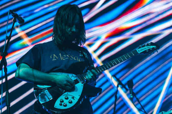 Kevin Parker, on stage at Rod Laver Arena with Tame Impala.