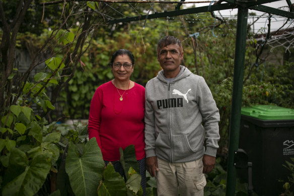 Husband and wife, Ranmaya and Ram Gautam in their backyard garden in South Penrith. They bought the house in 2014.