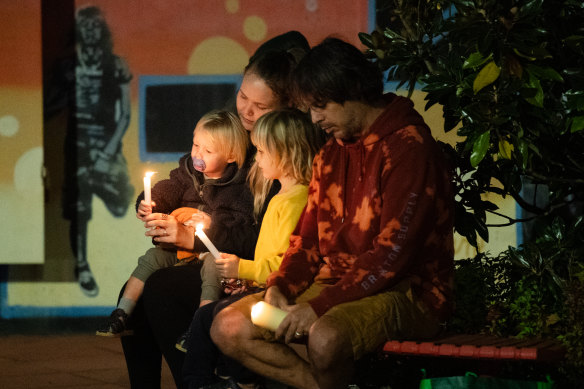 Lismore residents including young children at the vigil for Rowan.