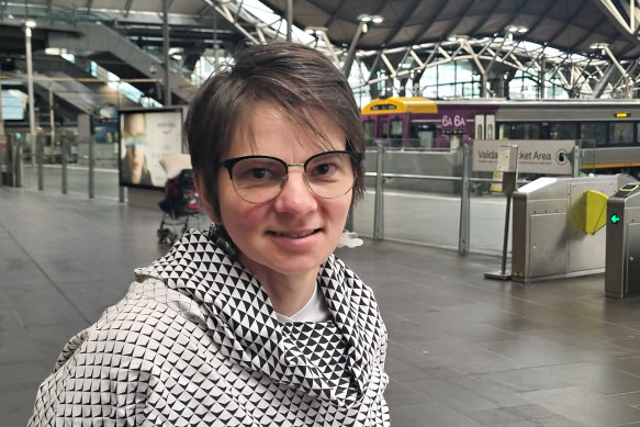 V/Line user Nikki Parker, from Maryborough, at Southern Cross Station on Tuesday.