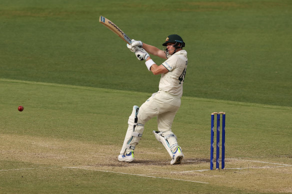 Steve Smith plays a shot during day three