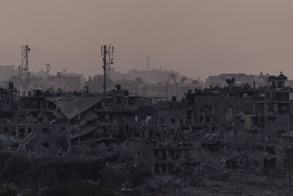 Destroyed buildings after Israeli rocket attacks on the Gaza Strip.