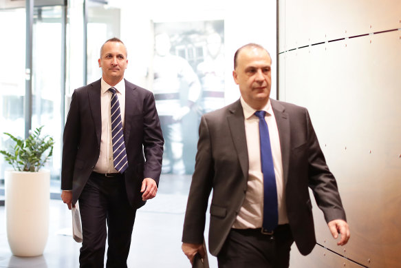 NRL CEO Andrew Abdo and ARLC chairman Peter V’landys last year.