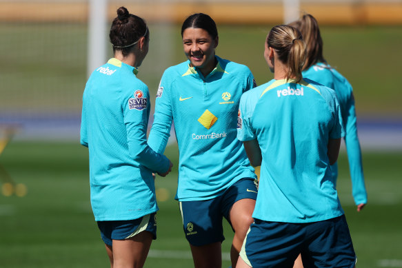 Sam Kerr during a Matildas training session earlier today.