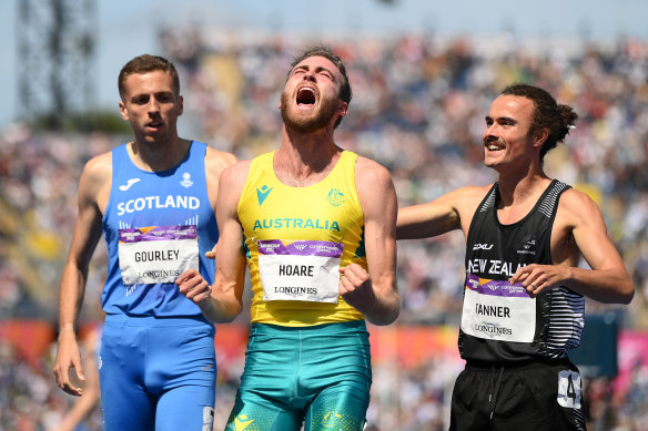 Ollie Hoare celebrates after his 1500m win in Birmingham.