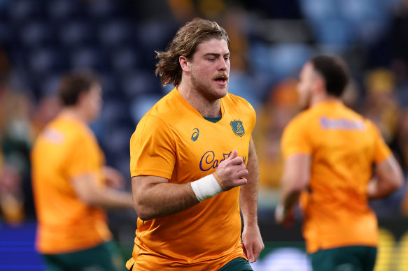 Fraser McReight warms up at Allianz Stadium.