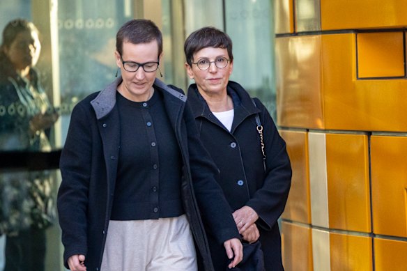 Sophie Galaise (right) former managing director of the MSO, leaving the Federal Court.