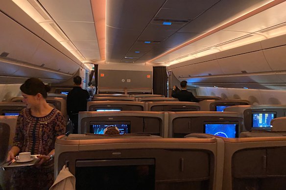 Calming lights aboard the 18-hour Singapore Airlines flight to New York.