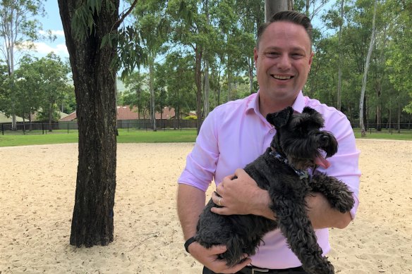 Brisbane Lord Mayor Adrian Schrinner  at a dog park in The Gap.