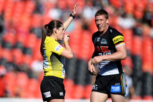 Referee Kasey Badger during a reserve grade match.