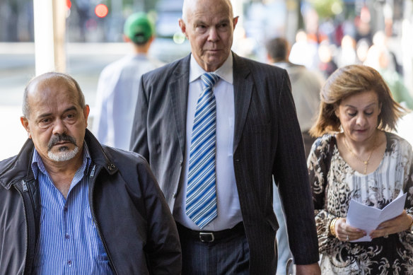 El-Halabi (left) arrives at the Melbourne Magistrates’ Court last year.