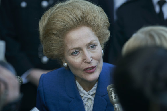 Gillian Anderson as Margaret Thatcher in The Crown: ''She narrowed in on that hairstyle very early in her political life and God only knows why she chose it.''
