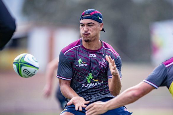 Jordan Petaia on the training paddocks ahead on Friday's trial against the Waratahs. 