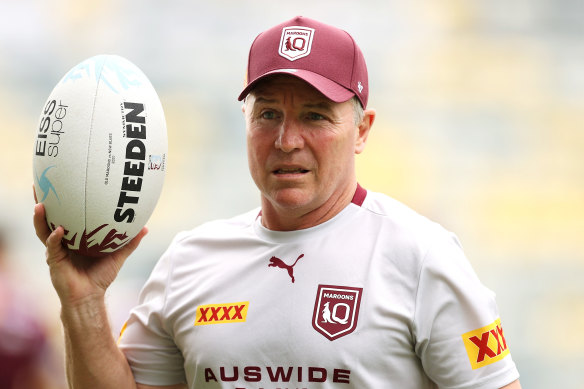 Queensland Maroons coach Paul Green looks on during Queensland’s training session.