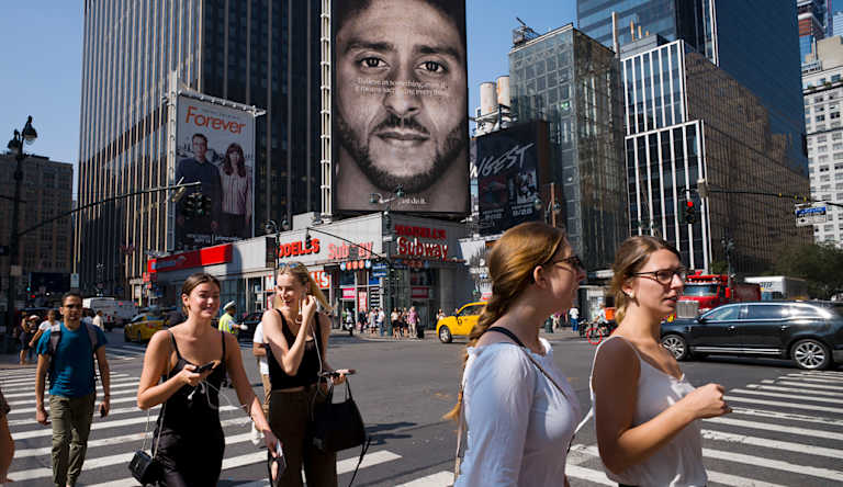 A New York Nike advertisement featuring Colin Kaepernick.