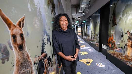 First Nations artist Maree Clarke at narrm ngarrgu Library and Family Services, Queen Victoria Market.