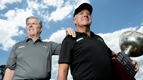Blacktown City FC coach, Mark Crittenden, right, and executive chairman Bob Turner.
