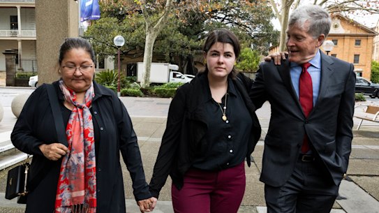 Scott Johnson’s sister-in-law Rosemary, niece Tess and brother Steve Johnson after attending Scott White’s sentence hearing.