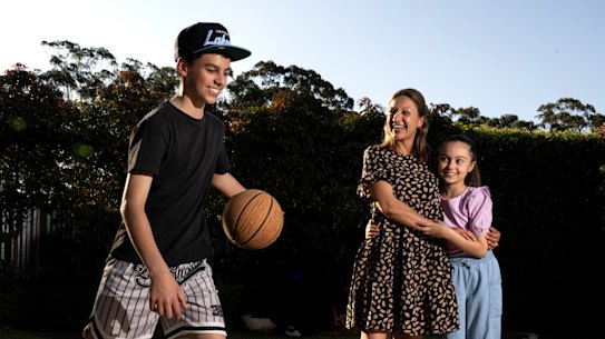Christine Oliveri, here with children Valentino and Ellaria, moved to Harrington Park in Sydney’s south-west a decade ago.