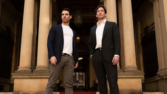 Zann Maxwell and Lyndon Gannon,  candidates for the City of Sydney mayoral election outside Sydney Town Hall