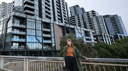 Urban Design Forum president Katherine Sundermann stands at the Hopkins Street bridge.