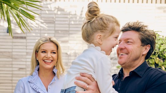Rebecca Maddern, with husband Trent Miller and five-year-old daughter Ruby: “I don’t think
there’s much opportunity
for loneliness.”