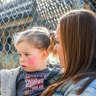 Vanessa Roy with her daughter, 3 year old Phoebe Austin at West Gully preschool. Vanessa is a parent who’s affected by Knox council pulling out of providing kindergartens.