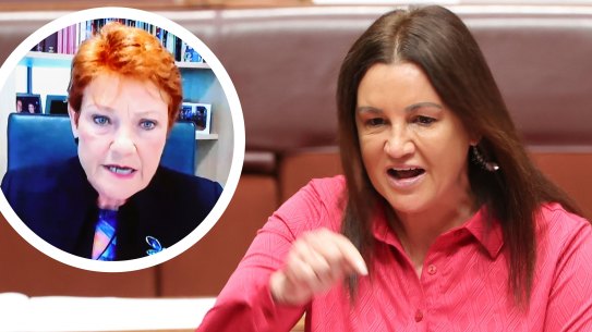 Jacqui Lambie is not holding back when it comes to calling out One Nation and its leader (inset) Pauline Hanson.